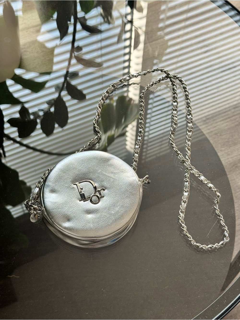 Dior Beauty Metallic Silver Round Crossbody Chain Pouch (GWP / VIP Gift)